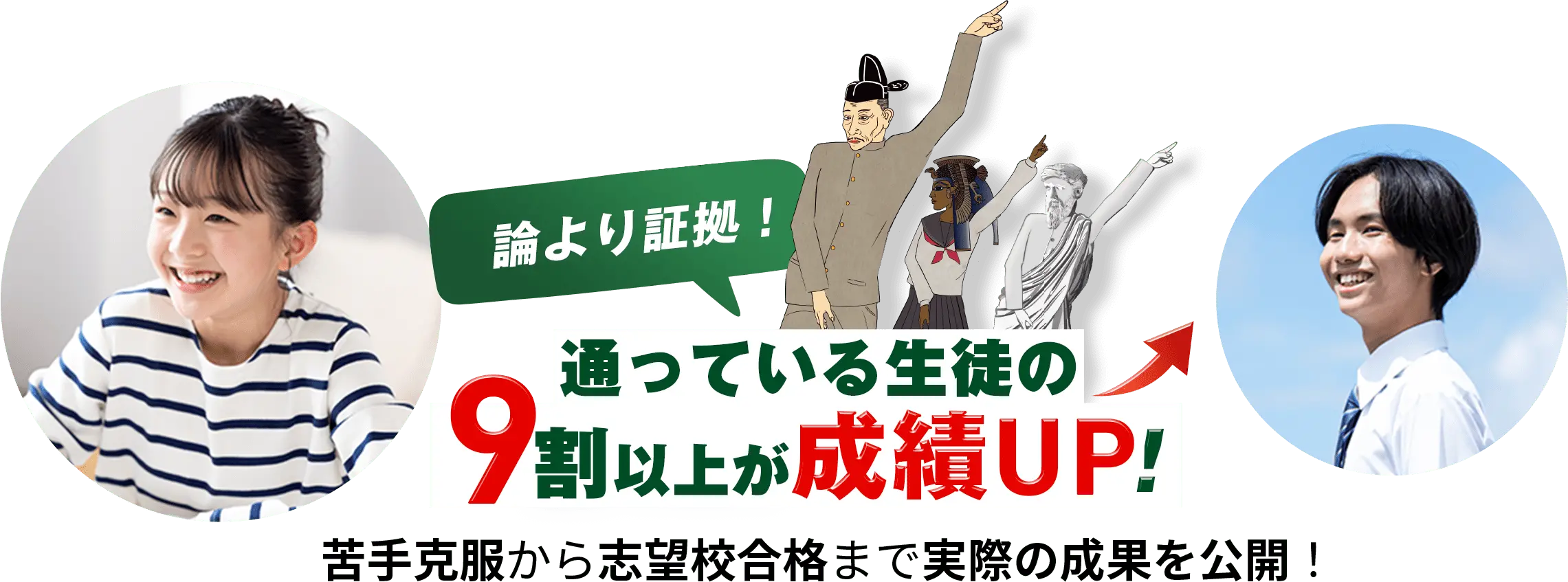 論より証拠！通っている生徒の9割以上が成績UP！苦手克服から志望校合格まで実際の成果を公開！