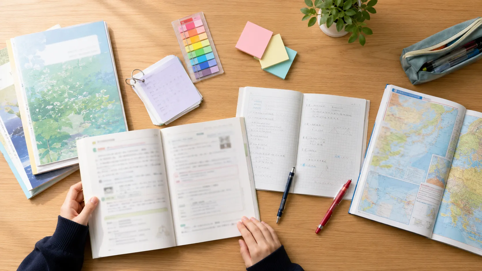 教科ごとに分けて用意した中学生の教材